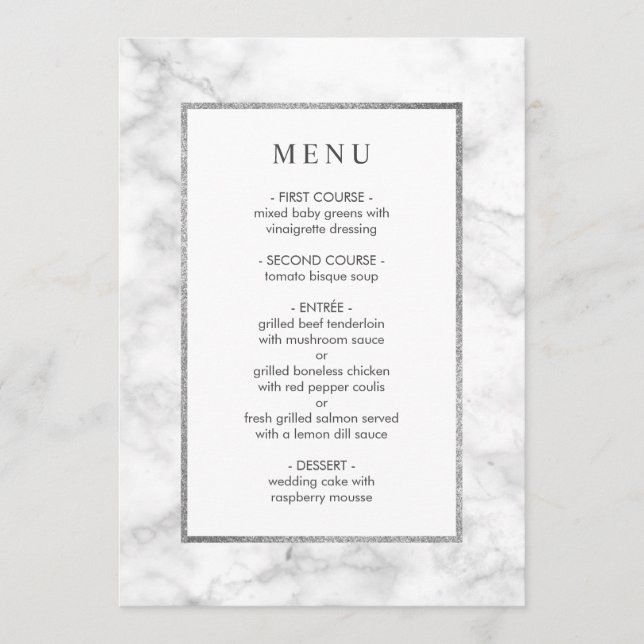Modern White Marble Wedding Menu (Front)