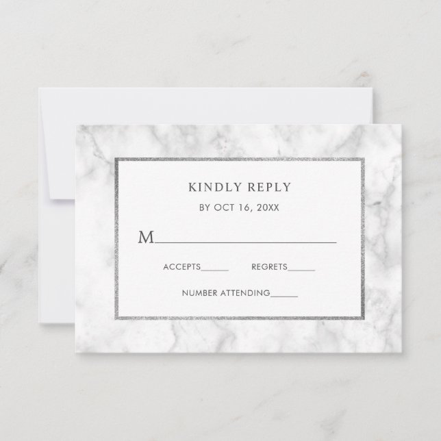 Modern White Marble Wedding RSVP Enclosure Card (Front)