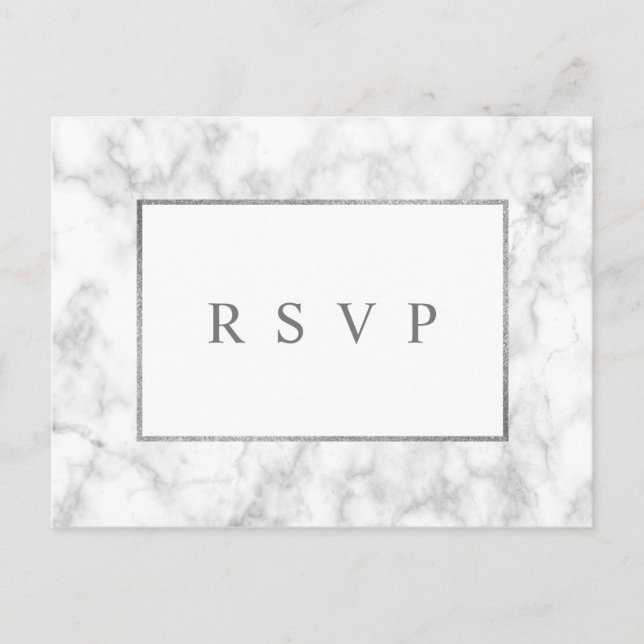Modern White Marble Wedding RSVP Invitation Postca Postcard (Front)