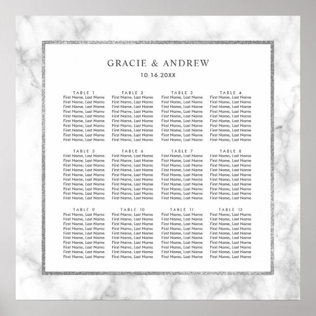 Modern White Marble Wedding Seating Chart (Front)