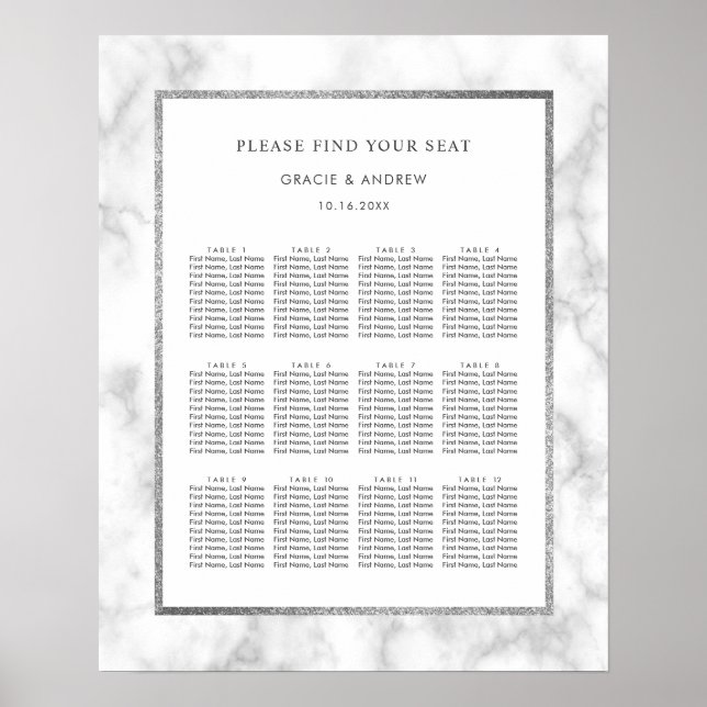 Modern White Marble Wedding Seating Chart (Front)