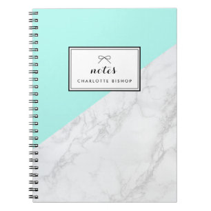 Modern White Marble with Aqua Blue Block Notebook