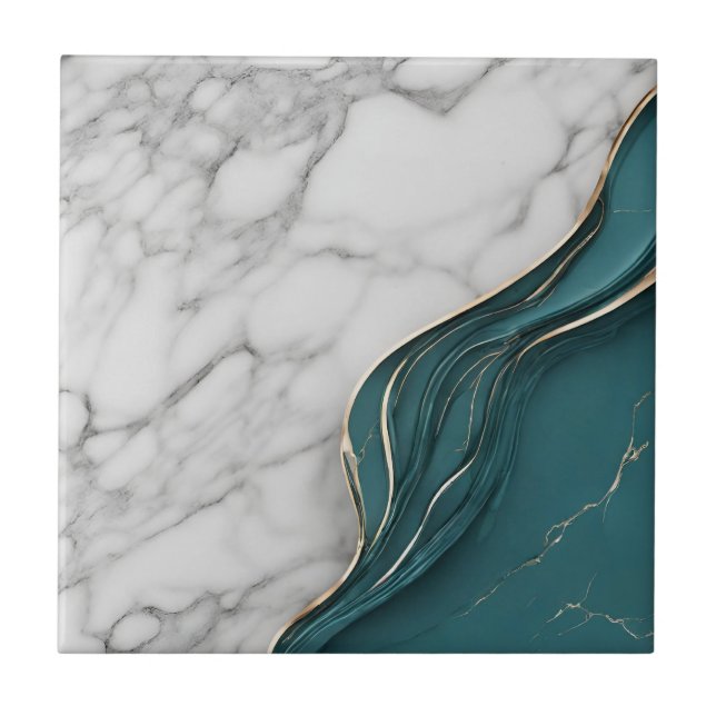 Modern White Marble with Dark Teal and Gold Tile (Front)