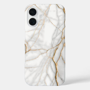 Modern White Marble with Gold Veins iPhone 16 Case