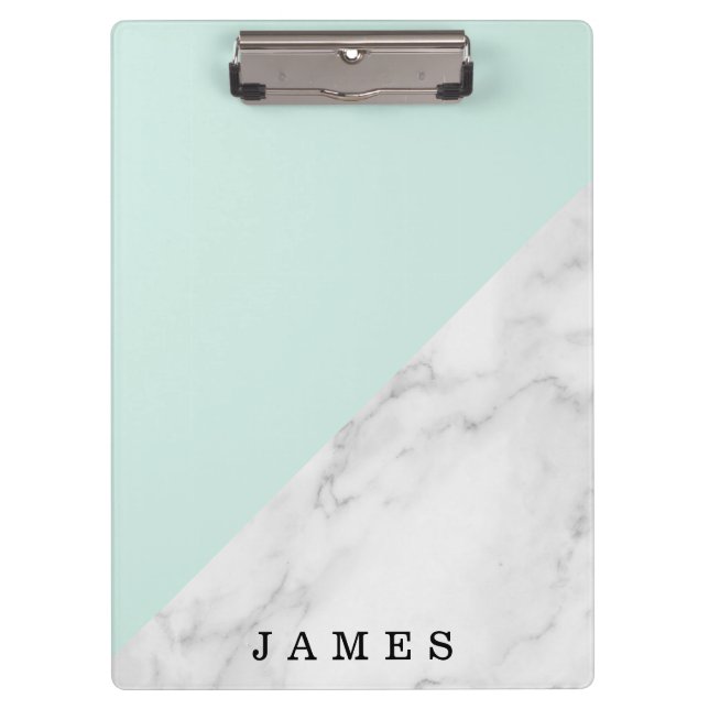 Modern White Marble with Green Block Custom Clipbo Clipboard (Front)