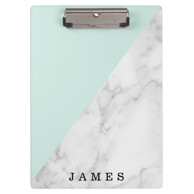 Modern White Marble with Green Block Custom Clipboard (Front)