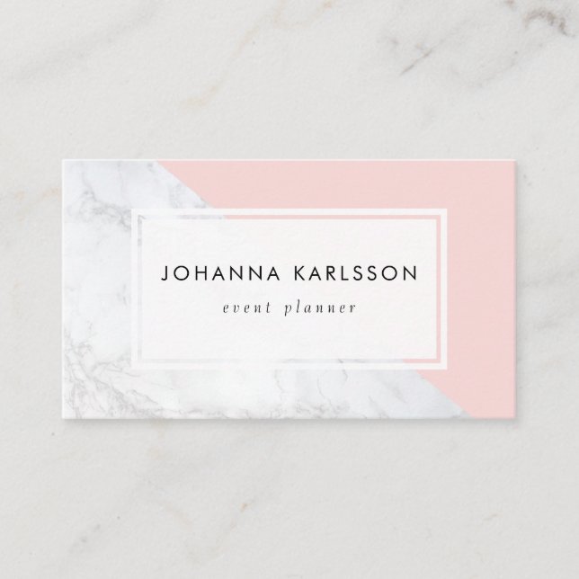 Modern White Marble with Pink Block Business Card (Front)