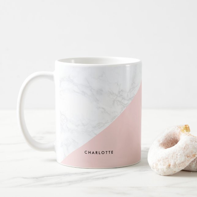 Modern White Marble with Pink Block Mug (With Donut)