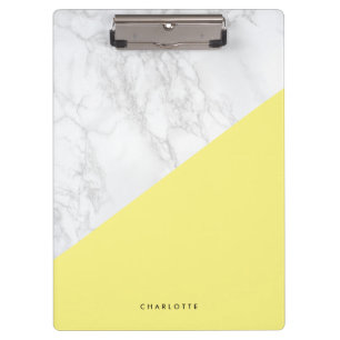 Modern White Marble with Yellow Block Personalised Clipboard