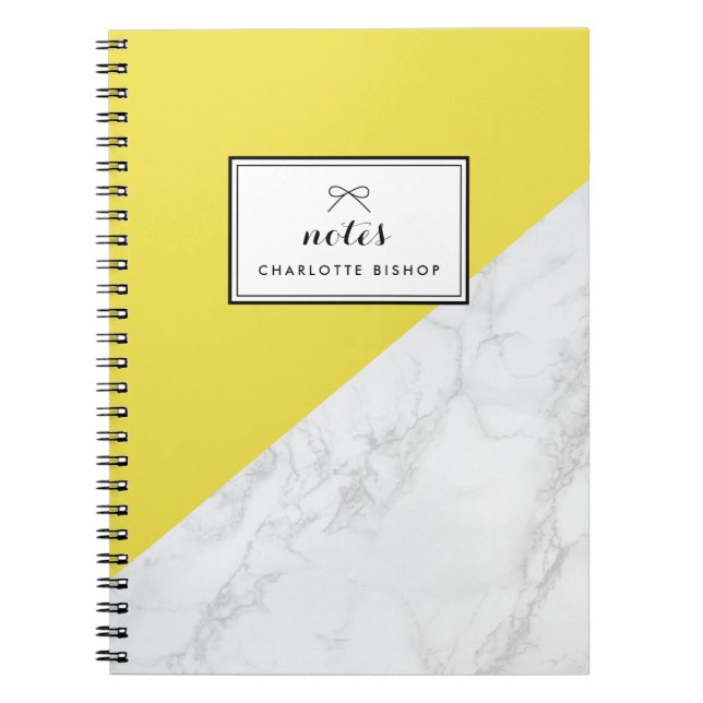 Modern White Marble Yellow Personalised Notebook (Front)