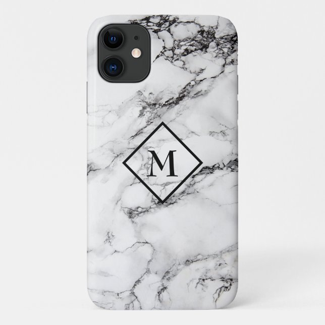 Modern White Marbled With Random Grain Case-Mate iPhone Case (Back)