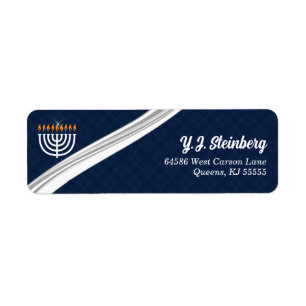 Modern White Menorah and Blue Hanukkah Address