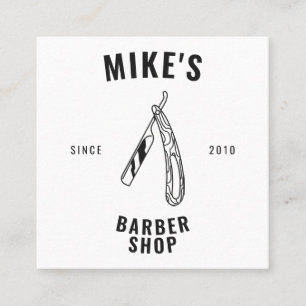 Modern white mens barbershop razor hairdresser square business card
