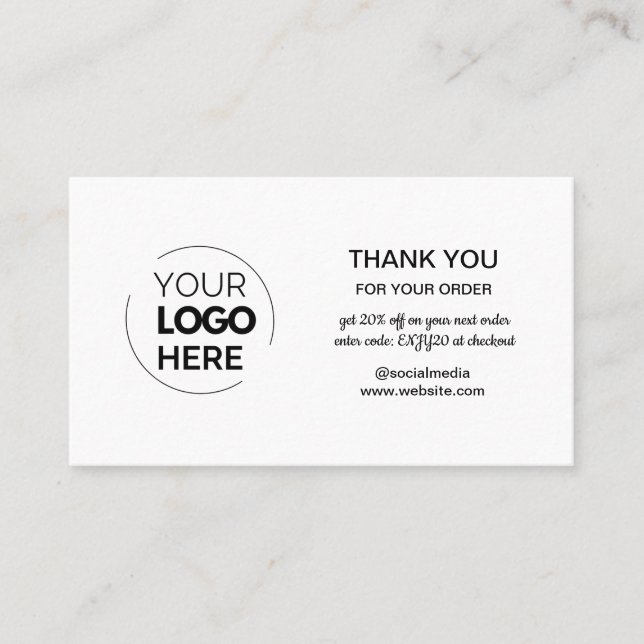 Modern White Minimalist Logo Order Thank You Business Card (Front)