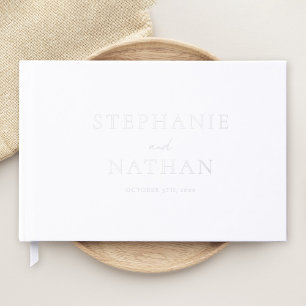 Modern White Minimalist Silver Foil Wedding Guest Book