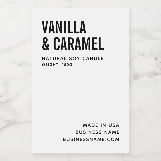 Modern white minimalist soy candle product label (Single Label)