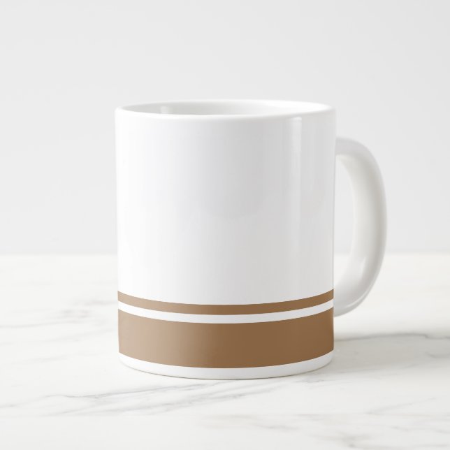 Modern White Mocha Brown Bottom Rim Racing Stripes Large Coffee Mug (Front Right)