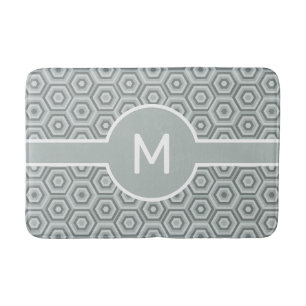 Modern White Monogram on Grey Geometric Bath Mat