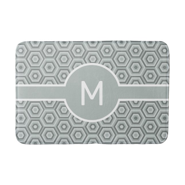 Modern White Monogram on Grey Geometric Bath Mat (Front)