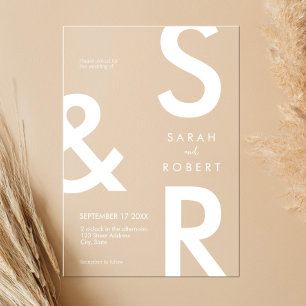 Modern White Monogram Wedding Acrylic Invitations