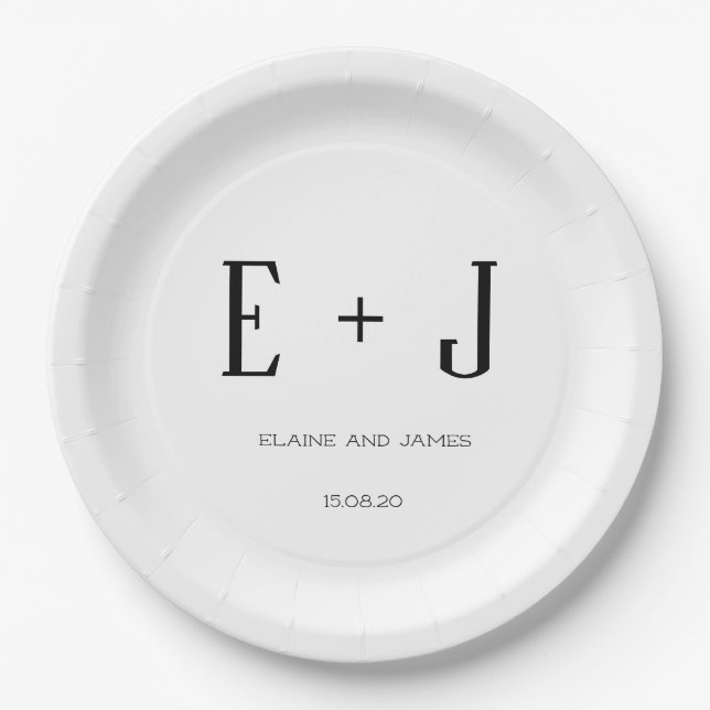 Modern White Monogram Wedding Engagement Party  Paper Plate (Front)