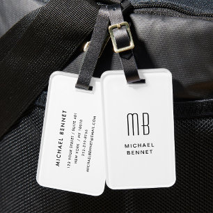 Modern White Monogrammed Luggage Tag