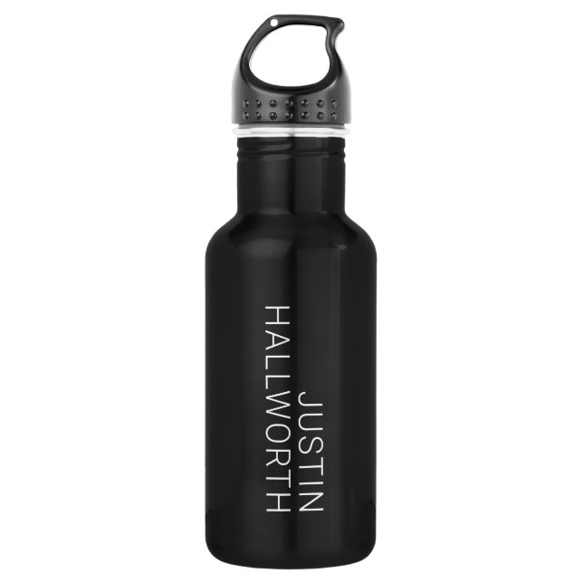 Modern White Name on Black 532 Ml Water Bottle (Front)