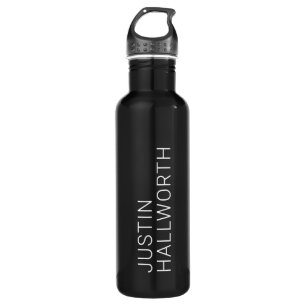 Modern White Name on Black 710 Ml Water Bottle