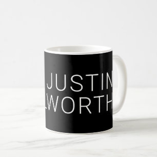 Modern White Name on Black Coffee Mug