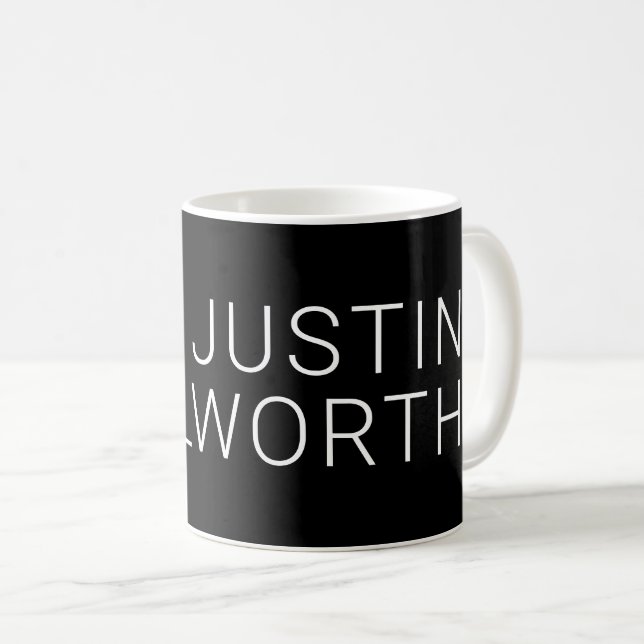 Modern White Name on Black Coffee Mug (Front Right)