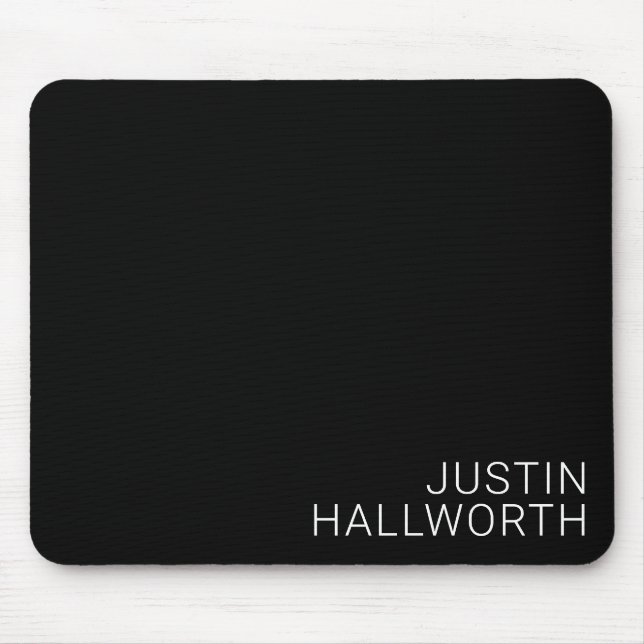 Modern White Name on Black Mouse Mat (Front)