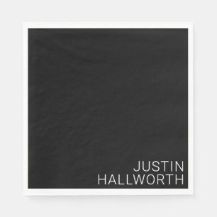 Modern White Name on Black Napkin