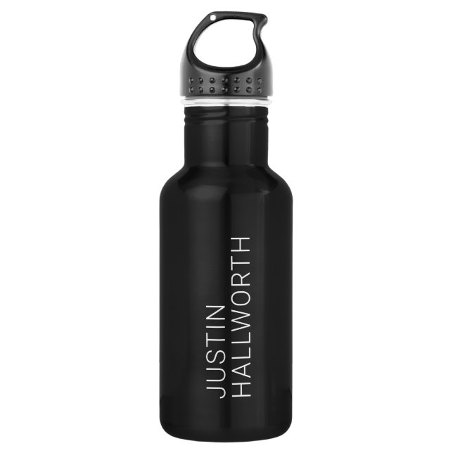 Modern White Name on Black Stainless Steel Water B 532 Ml Water Bottle (Front)