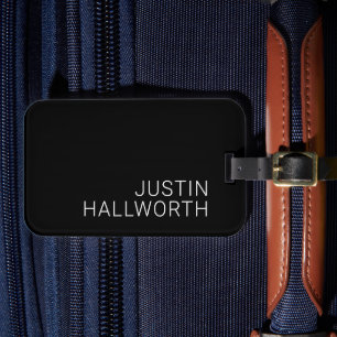Modern White Name or other Text on Black Luggage Tag