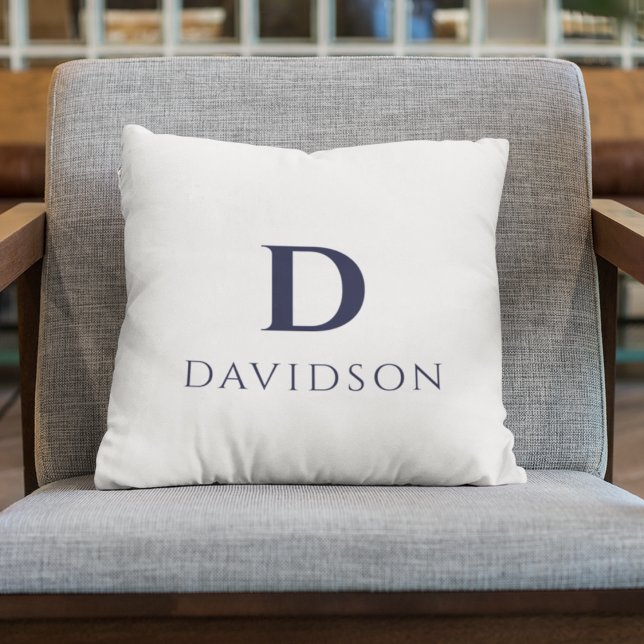 Modern White & Navy Blue Monogram Nautical Beach Cushion (Creator Uploaded)
