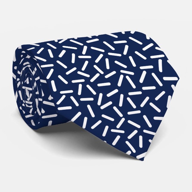 Modern white &navy blue  tie (Rolled)