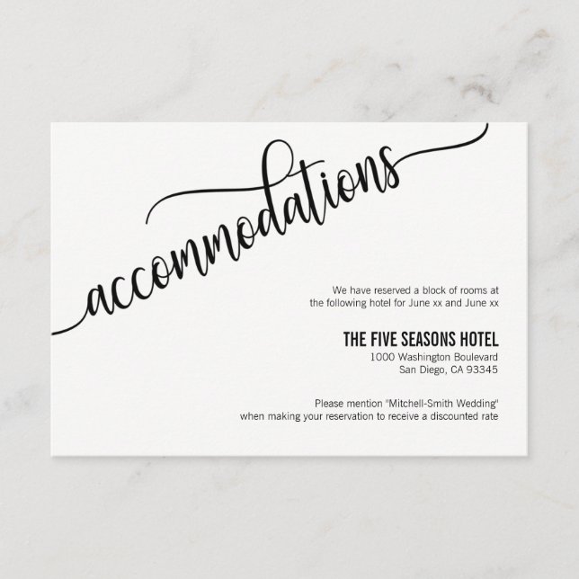 Modern White Navy Blue  Wedding Accommodation Card (Front)