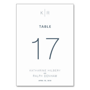 Modern White Navy Blue Wedding Table Number Card