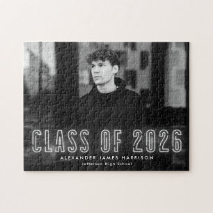 Modern White Neon Class of 2025 Graduation Photo Jigsaw Puzzle