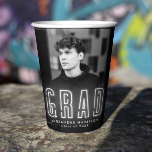 Modern White Neon Graduation Paper Cups