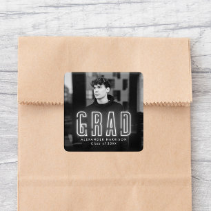 Modern White Neon Graduation Square Sticker