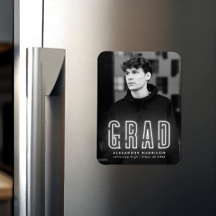 Modern White Neon Vertical Photo Graduation Magnet
