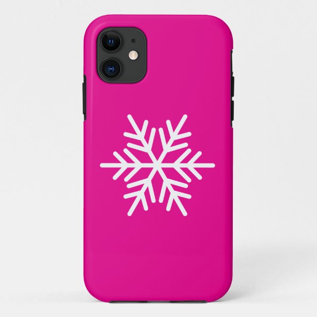 Modern White Nordic Snowflake On Bright Pink Case-Mate iPhone Case (Back)