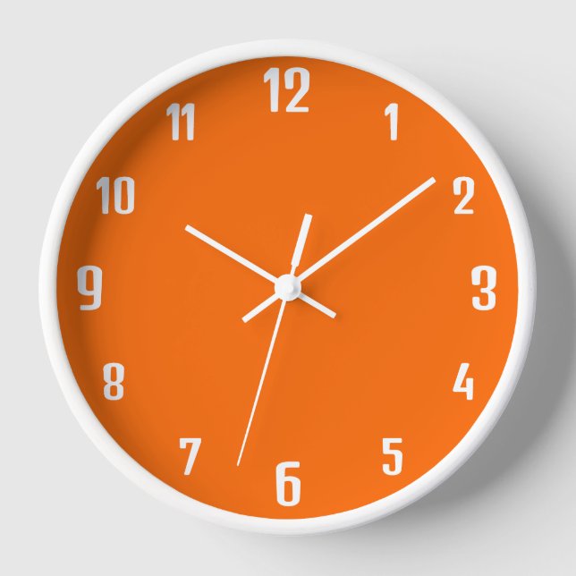 Modern White Numbers | Classic Neon Sunset Orange Clock (Front)