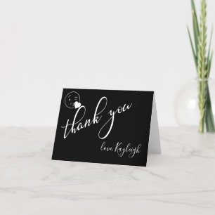 Modern White on Black  Kissy Wink Emoji Thank You Card