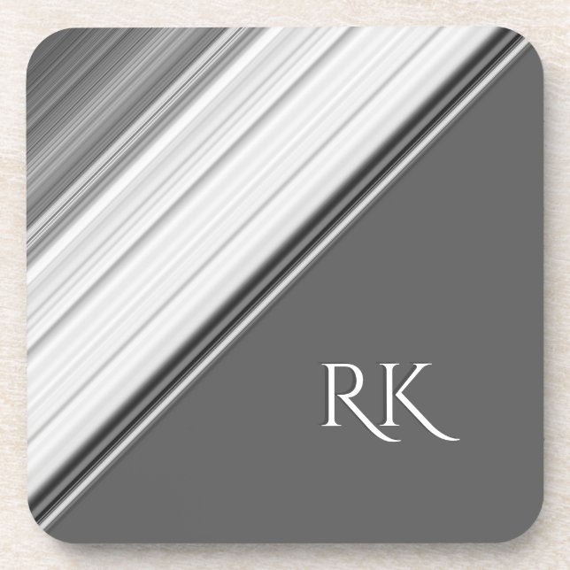 Modern White on Grey Monogram Coaster (Front)