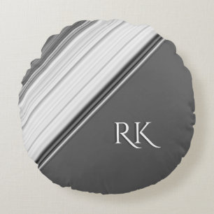 Modern White on Grey Monogram Round Cushion
