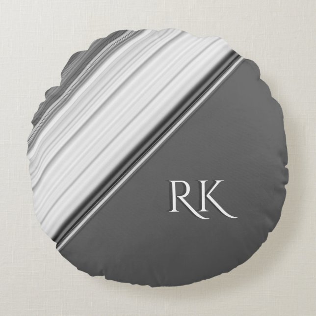 Modern White on Grey Monogram Round Cushion (Front)