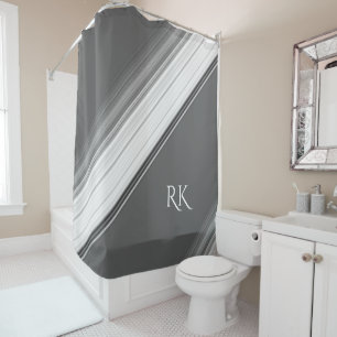 Modern White on Grey Monogram Shower Curtain