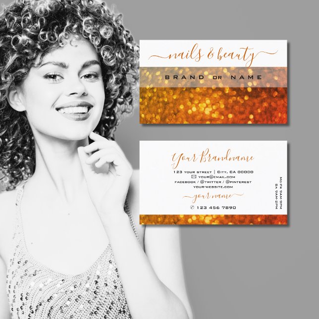 Modern White Orange Gold Sparkle Glitter Glamourou Business Card (Creator Uploaded)